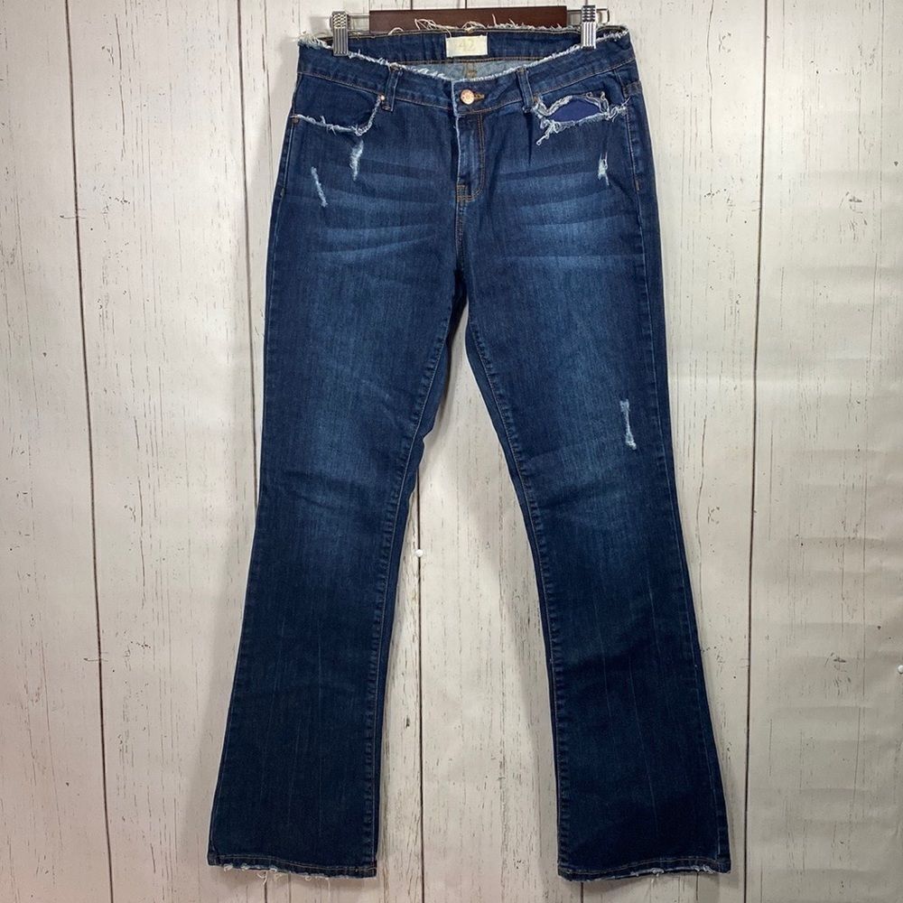 Zara Basic Blue Distressed Bootcut Stretch Jeans Women’s Size 10 Streetwear Y2K